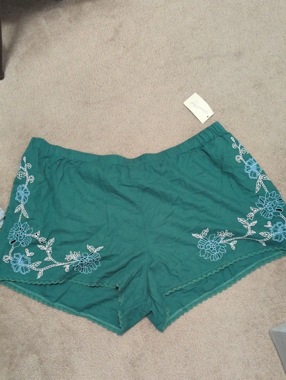 Women's Floral Embroidery Green Shorts